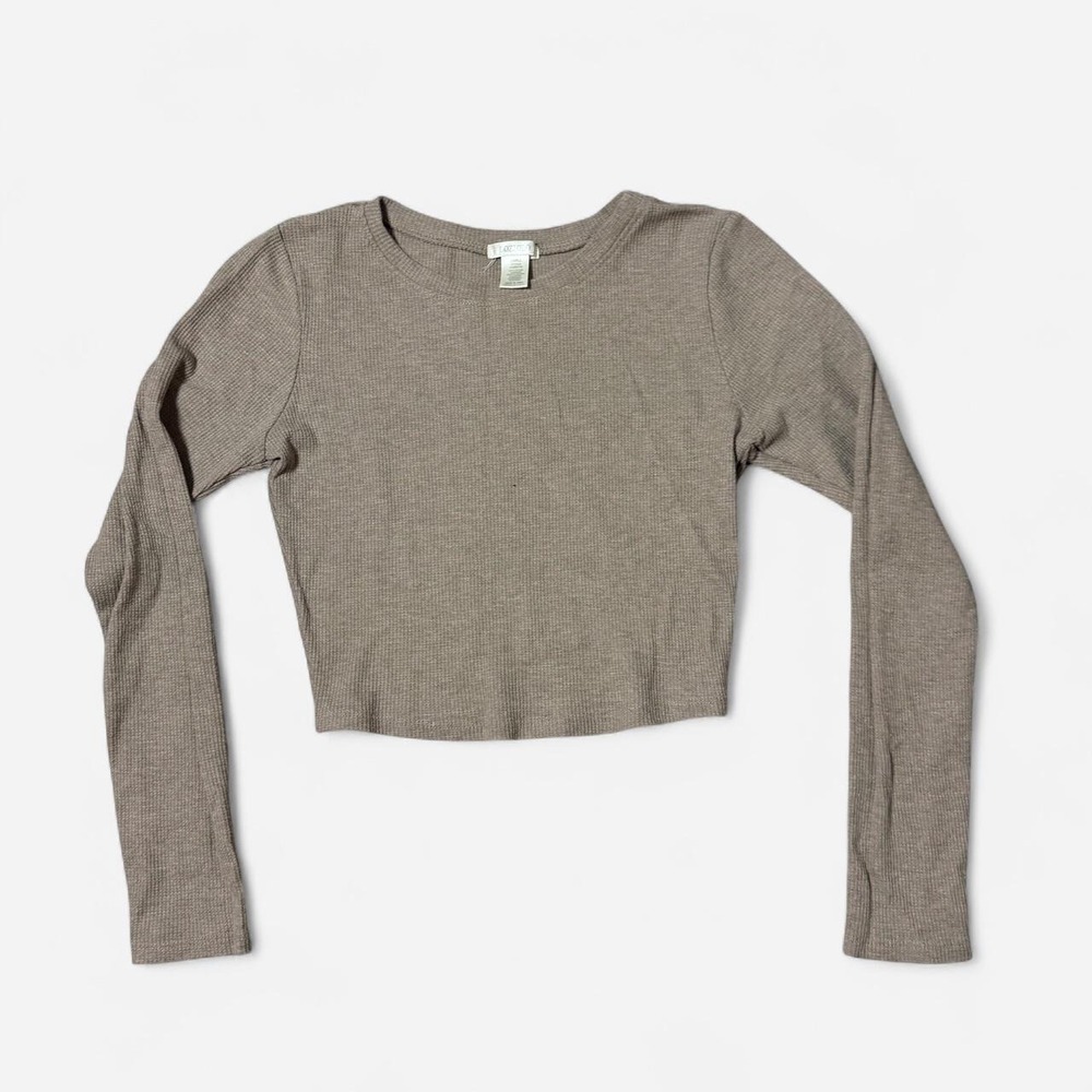 Bozzolo Womens Brown Waffle Knit Long Sleeve Crop Top Thermal Basic Small